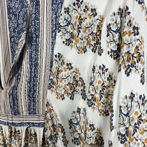 Lucky Brand Womens Boho Shirt Size Large Vneck Multicolor 3/4 Sleeve Floral - Picture 5 of 10